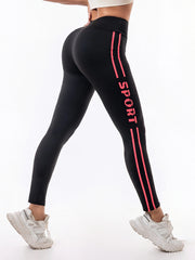 High-waisted pull-in hip lift yoga pants Women's running training fitness pants letter printed sports leggings