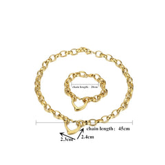 Stainless steel heart pendant necklace necklace set collarbone chain hip-hop fashion titanium steel heart jewelry