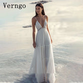 Vestidos de novia Verngo Beach de tul para mujer, sexys, con escote en V profundo, tirantes finos, espalda descubierta, corte A, personalizados
