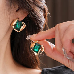 Conjunto de joyería de boda de moda verde al por mayor, pendientes cuadrados, retro, ligero, de lujo, temperamento, collar de cadena de clavícula