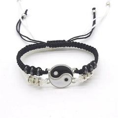 Conjunto de 2 piezas de joyería para pareja, pulsera de Tai Chi en blanco y negro, cadena ajustable, estilo sencillo, joyería de uso diario.