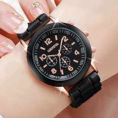 2/3PCS Women Watches Fashion Arabic Dial Silicone Band Quartz Watch Set(Without Box)