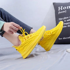 2025 Fashion Spring Female Sneakers Women Shoes Korean Mesh Yellow Ladies Shoes Woman Lace Up Red Black Casual Shoes Breathable