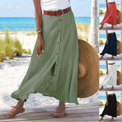 Women Skirt 2025 Spring Summer New Fashion Casual Cotton And Linen Solid Color Buttons Skirt Split A- Line Hip Waist Long Skirt