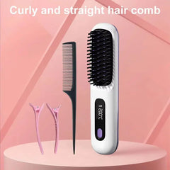 Lcd Usb Charging Ceramic Heating Electric Comb Hair Straightener Wireless Portable Mini Hair Straightener