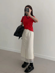 Double Layered Belted Straight Cut Long Skirt for Women Spring New Sle Korean High Waist Slit Commute Friendly Skirt