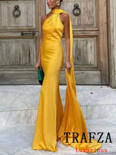 TRAFZA Sexy Elegant Chic Women Halter Dress Satin Solid Ribbon Backless Long Dress Fashion 2025 Spring Summer Evening Club Dress