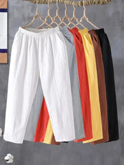 2025 Fashion Woman Pants Casual Cotton Linen Harem Pants LOOSE Solid Ankle-Length Pants Elastic Waist Women's Summer Breeches