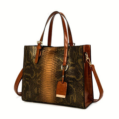 Stylish 3-Piece Set - Faux Leather Crocodile Pattern Handbags - Vintage Design Tote With Matching Clutch & Wallet Crossbody Bag