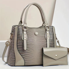 2-Piece Set Crocodile-Embossed PU Leather Handbags, Large Capacity Retro Style Bag, Fashionable Tote & Crossbody Bag For Women With Shoulder Strap