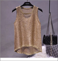 Tops Women 2025  Womens Fashion  Korean Tank Top  Heart Cut Out Top Sexy Hollow Out Bright Piece of Knitting Condole Belt Vest