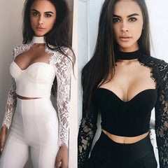Tops sexys para mujer, top corto transparente con encaje floral, top ajustado con cuello en V, top corto, camiseta lisa