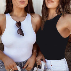 Camisetas de tirantes sexis para mujer, blancas, con cuello redondo, sin mangas, corsé, de verano, con hombros descubiertos, ropa de calle, body sexy, camiseta de tirantes para mujer