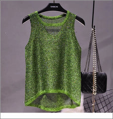 Tops Women 2025  Womens Fashion  Korean Tank Top  Heart Cut Out Top Sexy Hollow Out Bright Piece of Knitting Condole Belt Vest