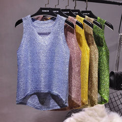 Tops Women 2025  Womens Fashion  Korean Tank Top  Heart Cut Out Top Sexy Hollow Out Bright Piece of Knitting Condole Belt Vest
