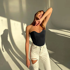 Tops de tubo sexis para mujer, lisos, sin mangas, ajustados, con corsé, top corto informal elegante de verano 2025, chaleco sin tirantes para mujer