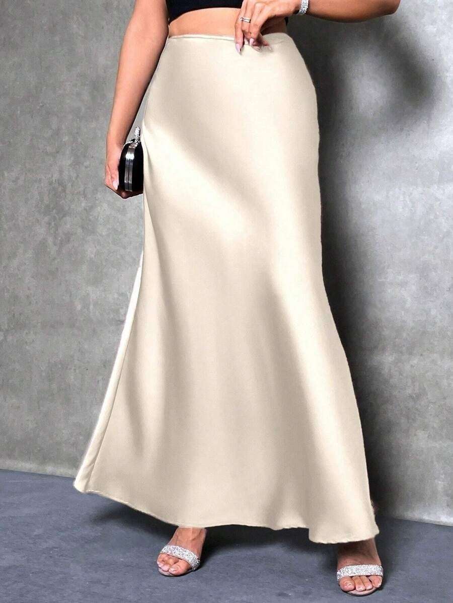 Stained satin skirt 2025 summer new simple imitation silk long skirt women's clothing club clothing Vestidos