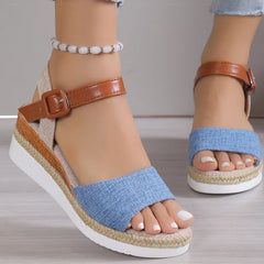 Sandalias de mujer con punta abierta y tacón, cuñas de verano, plataforma baja, calzado de verano 