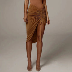 Irregular Low Waist Skirt Summer New Trend Hotsweet Drawstring Shirring Skirt Elegant Club Party Skirt Sexy Elegant Women Skirts