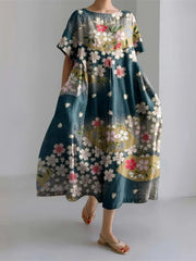 Vestido Harajuku Street Fashion para mujer, largo hasta los tobillos, con estampado floral fresco, holgado, para fiesta de primavera y verano, tallas S-5XL 