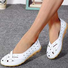 Zapatos de mujer transpirables, zapatos de primavera y verano, mocasines de mujer, zapatos planos de piel suave, zapatos blancos, zapatos planos casuales para mujer, calzado de mujer 