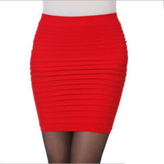 Summer New Fashionable Half Length Skirt With Thin Stripes One Step Wrinkle Skirt Elastic Large Size Women Bag Hip Short Skirt