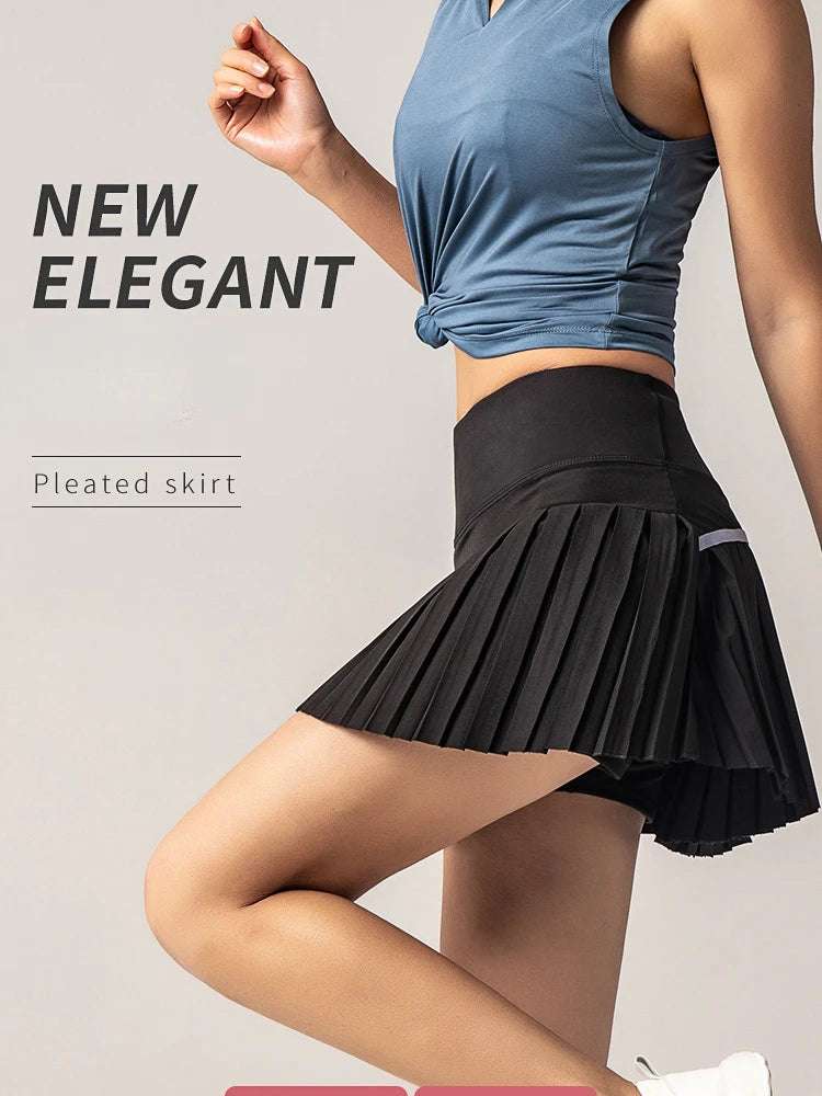 Summer Sports Skirt for Women  High-Waisted  Tummy-Control  Pleated Yoga Tennis Skirt