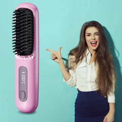 Cordless Hair Straightener Negative Ions Hair Straightener Digital Display Mini Hot Hair Comb 3 Adjustable Temp for Home Travel