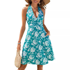 Vestido bohemio de verano para mujer, moda sin mangas, estampado, para fiesta en la playa, elegante, informal, para vacaciones, 2025 