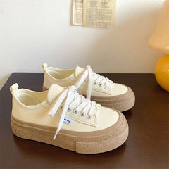 Women Canvas Shoes Lace-up Thick Sole Ladies Shoes Outdoors Platform 2025 New Comfortable Outdoor Wear Resistant Female Sneakers