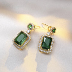 Conjunto de 4 piezas de exquisitos pendientes, collar y anillo con diamantes de imitación cuadrados, conjunto de joyas con abalorios para damas, joyería de moda, regalos de novia.