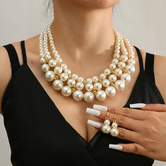 Conjunto de joyería nupcial para novia, nuevo collar y pendientes de perlas de imitación hechos a mano de varias capas, accesorios de fiesta para mujer