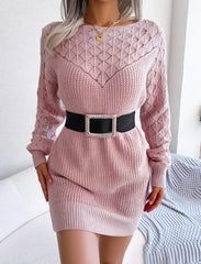 Sexy and elegant dress, women's hollowed out single neck long sleeved pullover sweater, wool dress, 2025 new style