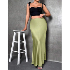 Stained satin skirt 2025 summer new simple imitation silk long skirt women's clothing club clothing Vestidos
