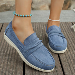 Korean Women Flats Shoes 2025 Round Toe Loafers Casual Female Sneakers Women New Slip-on Leisure Flock Sewing Shoes for Women