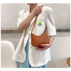 Women's Fashion Handbags Retro Solid Color PU Leather Shoulder Underarm Bag Casual Hobos Handbags