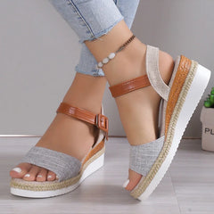 Sandalias de mujer con punta abierta y tacón, cuñas de verano, plataforma baja, calzado de verano 