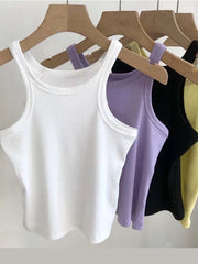 Camisetas sin mangas para mujer, top corto sexy, camisola de verano para mujer, ropa deportiva blanca y negra para mujer 2024