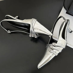Pointed Toe Shallow Pumps Ladies Heels Shoes Female Fashion Slingbacks New in Medium Heels Shoes For Women Footwear Mules