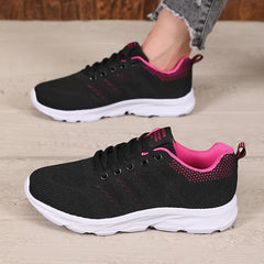 Zapatillas de running transpirables para mujer, cómodas, versátiles, ligeras, antideslizantes, para ejercicio al aire libre, con cordones, tenis para mujer 
