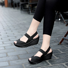 Sandalias de plataforma tejidas para mujer, zapatos transpirables para caminar de verano, zapatillas de deporte para mujer, sin cordones, tacón de 5 cm, hechas a mano, zapatillas para mujer