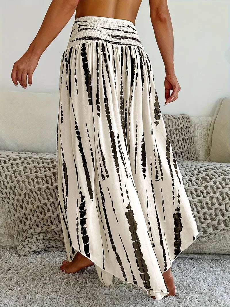 Women Skirt Fashion Summer Skirts Casual Long Skirt Women White Print Elastic Waist A-LINE Skirts for Women Faldas 2025 Q380
