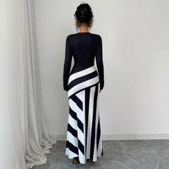Vestidos largos sexis para mujer, nuevos vestidos de otoño, moda urbana, patchwork blanco y negro, vestido informal ajustado, vestidos de punto elegantes, ropa 