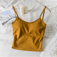 Women Crop Tops U-Back Tanks Top Female Cotton Underwear Summer Twist Back Cami Padded Top Beauty Back Removable Pads Camisoles