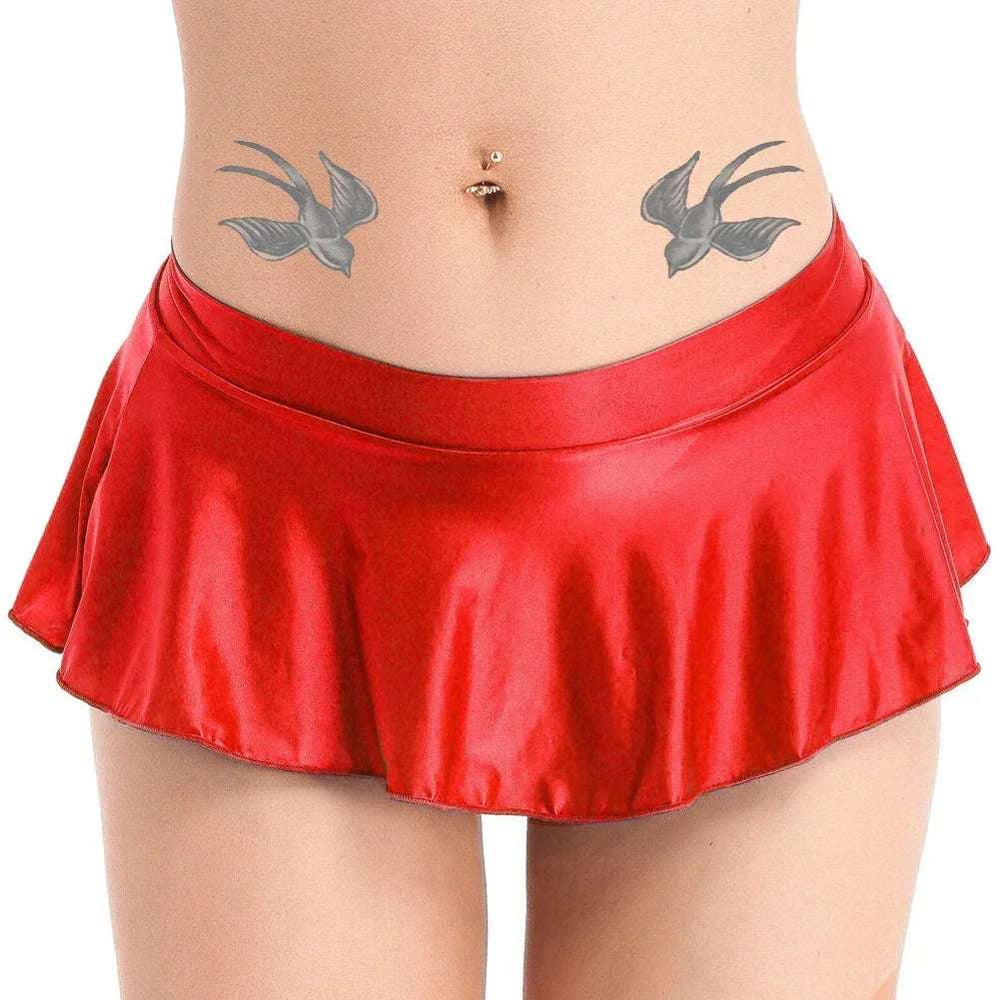 Sexy Womens Glossy Short Skirt  Shiny Skater Dance Party Skirt Sexy V Waist Design Pleated Skirts Summer  High Waist Skirts