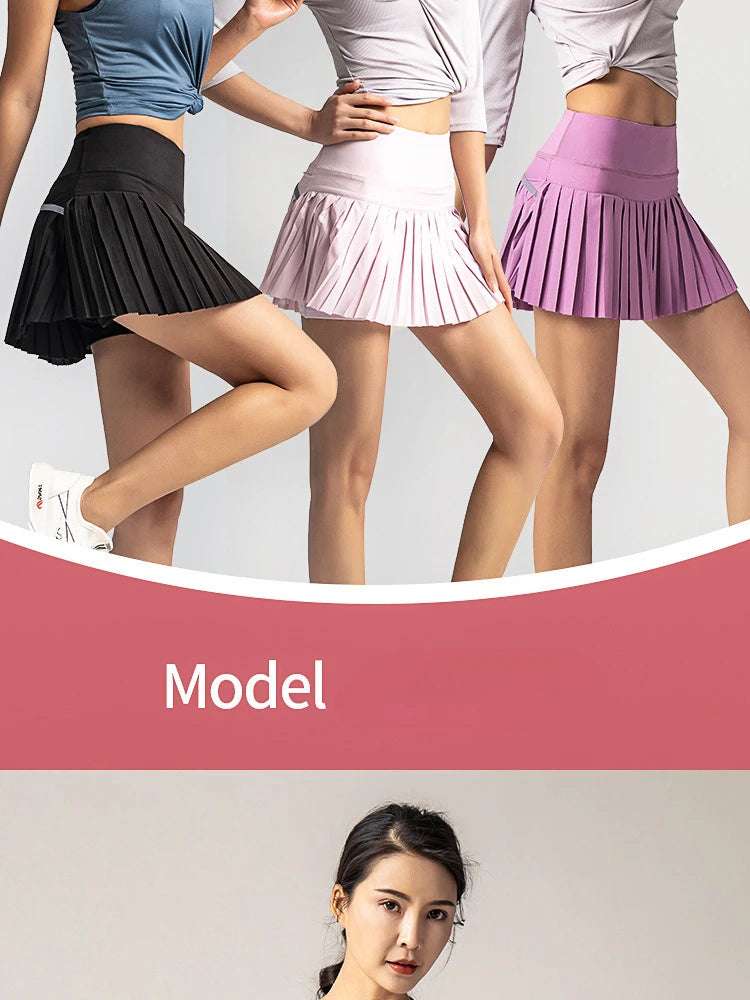 Summer Sports Skirt for Women  High-Waisted  Tummy-Control  Pleated Yoga Tennis Skirt