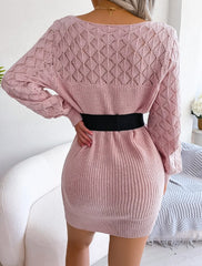 Sexy and elegant dress, women's hollowed out single neck long sleeved pullover sweater, wool dress, 2025 new style