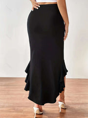 Women's high-waisted ruffled skirt elegant fashion fishtail hem skirt wrap hip long skirt