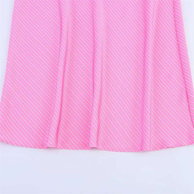 Women's Skirt New Summer 2025 Pink Striped Silk Satin Midi Skirt Fashionable and versatile Elegant personality