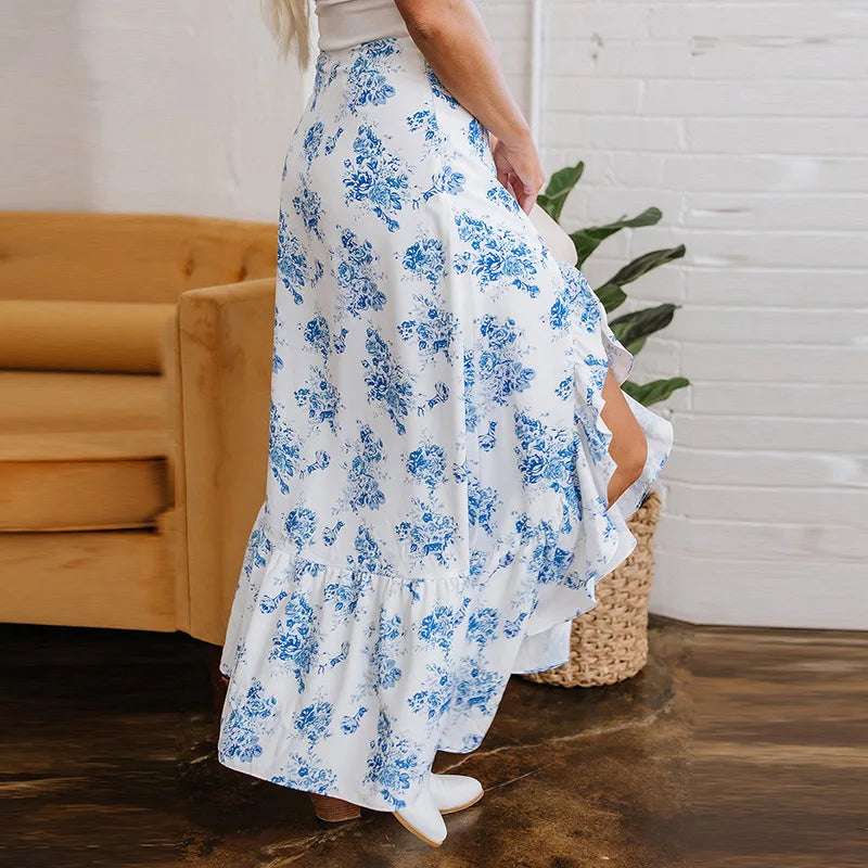 Skirts Women Long Skirt A Line Slim Fit Streetwear Print Floral Elegant Splice Y2k High Waist Work Ruffles Summer 2025